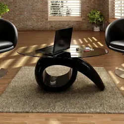 vidaXL Couchtisch Oval Hochglanz Schwarz mit Glasplatte - Stylischer Couchtisch in Hochglanz-Schwarz mit ovaler Glasplatte. Ideal für Ihr Wohnzimmer oder Schlafzimmer, bietet er Stauraum und eine praktische Ablagefläche. Leicht zu reinigen und robust für jahrelangen Einsatz.