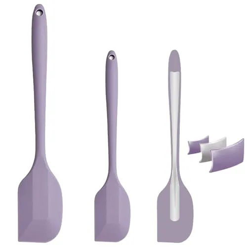 Silikon Spatel & Teigschaber Silikon 2er Set: 220℃ Hitzebeständig Antihaft, Einteiliges Design mit Edelstahlkern, Spülmaschinenfest, Silikon Spachtel für Kochen, Backen, Mischen, Spatel Küche