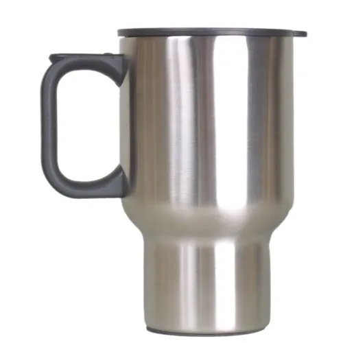 Basic Nature Thermobecher 450ml aus Edelstahl - Kompakter Edelstahl Thermobecher mit schickem gebürstetem Finish. Doppelwandig für optimale Isolierung und mit praktischem Deckel für unterwegs – ideal für Getränke im Alltag.