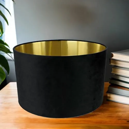 Licht-Erlebnisse Schwarzgoldener Samtlampenschirm GIRONA in gold von Licht-Erlebnisse