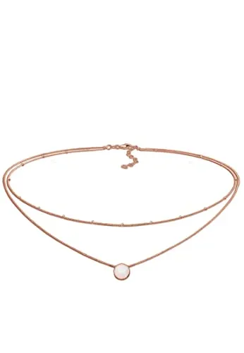 Elli Choker Layer Opal Kugelkette aus 925 Silber, Rosegold - Halsbänder: Handgefertigte 36 cm lange Panzerkette mit synthetischem Opal, glänzender Oberfläche und Karabinerhakenverschluss für einen eleganten Look.
