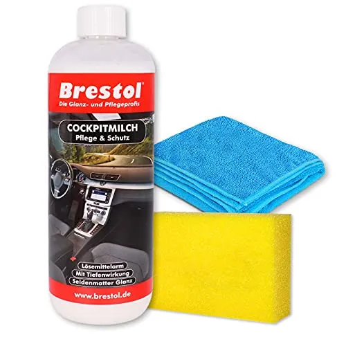 Brestol Cockpitmilch 1000 ml + Zubehör SET - Cockpitpflegemilch Cockpitreinigungsmilch Innenraumpflege Tiefenpflege Kunststoffpflege Gummipflege Cockpitpflege Vinypflege