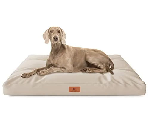 Knuffelwuff Hundematte Gatsby – Wasserabweisend und Rutschfest - Hundebett in beige, 89 cm x 110 cm, mit abnehmbarem Bezug und rutschfestem Boden – ideal für drinnen und draußen.
