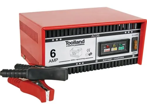 Toolland Ladegerät für 12 V Blei-Säure-Akkus - 6 A - Fahrzeugbatterie-Ladegeräte mit 6 A Ausgangsstrom und Schutz gegen Überhitzung, ideal für die schnelle und sichere Aufladung von 12 V Gel-Batterien.