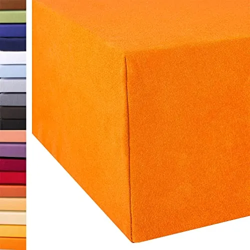 aqua-textil Exclusiv Spannbettlaken 180x200-200x220 cm orange Jersey Baumwolle 230g/qm Spannbetttuch Elastan Laken