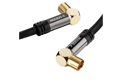 SEBSON TV Antennenkabel 2m gewinkelt 90 - Koax Stecker Koax Buchse, 105dB für optimale Signalübertragung und störungsfreies Fernsehen