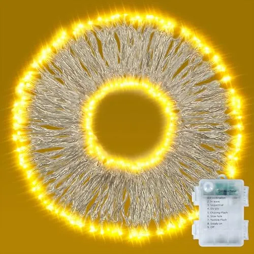 Lichterkette Außen Batterie Timer, 10 M 100 LED Warmweiß, 8 Modi IP44 Wasserdicht, Lichterkette Batterie für Innen & Außen, Garten, Balkon, Terrasse, Zimmer, Camping, Party, Hochzeit, Weihnachten