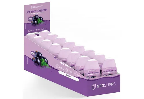 Neosupps Zero Sirup - Cassis Geschmack - 65 ml - Genieße kalorienfreien Genuss mit Neosupps Zero Sirup! Ideal für Eistee und Cocktails, ergibt 8 L Fertiggetränk. Vegan, mit Vitamin C und hochwertigen Zutaten für perfekten Geschmack ohne Zucker.