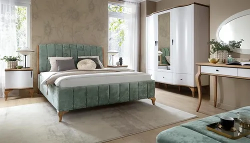 Schlafzimmer Set Bett Doppelbett mit Nachttischen und Kleiderschrank 4tlg - Vielseitiges Schlafzimmer Set für Erwachsene mit 4 Teilen: Bett, 2 Nachttische und Kleiderschrank. Praktischer Stauraum und modernes Design in Weiß, ideal für stilbewusste Schlafzimmer.