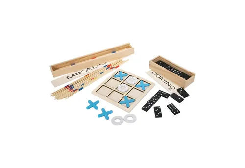 GICO Spielesammlung GICO Reise Spiel Set Holz:Domino Mikado und Tic Tac Toe 7966