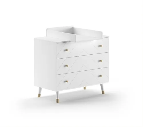 aufm Kessel Babymöbel-Set Kamillah 100x89x57 - Komplettes Babyzimmer Set für die Serie Kamillah, gefertigt aus hochwertigem MDF in eleganter Weißlack-Optik. Retro-Design mit schräg ausgestellten Füßen und einfachem Aufbau für eine stilvolle Kinderzimmergestaltung.