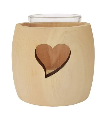 Zirben Teelichthalter mit Glas und Ausschnitt Verschiedene Motive V-40.10-001