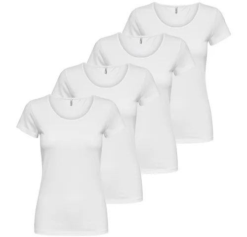ONLY T-Shirt ONLY Damen 4er Pack T-Shirt Live Love Kurzarmshirt Basic Baumwollmix