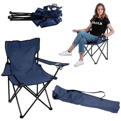 KADAX Anglerstuhl Faltbar, Campingstuhl mit Getränkehalter & Tragetasche, Angelstuhl Klappbar, Klappstuhl für Angeln, Faltstuhl, Camping Stuhl (Blau)
