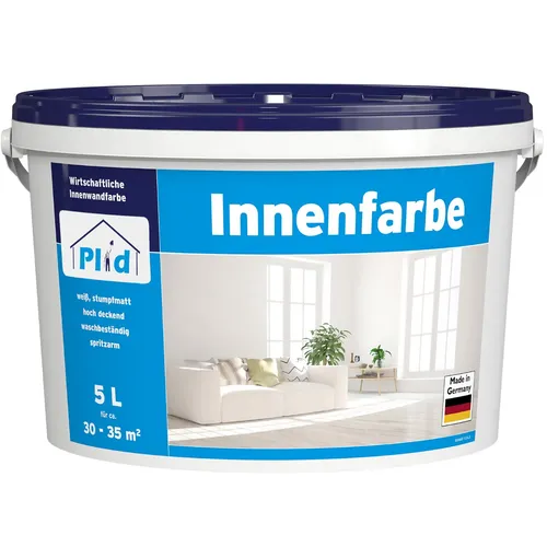 Plid® Innenfarbe Wandfarbe Weiß [5L] - Hochdeckend und geruchsarm - Farben: Ideal für Neu- und Renovierungsanstriche, emissionsfrei und umweltverträglich. Leichte Verarbeitung mit hoher Deckkraft für ca. 30 m².