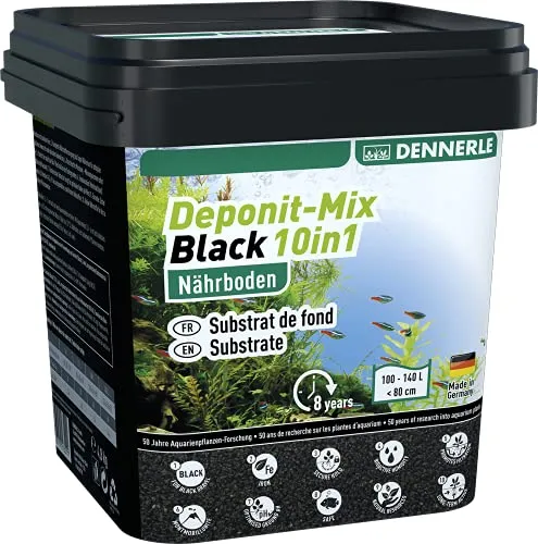 Dennerle Deponit-Mix Black 10in1 - 4,8 kg Multimineral-Nährboden für Aquarien 50-70 Liter, aktive Bodenfilterwirkung für gesunde Pflanzen und ein blühendes Aquarienleben