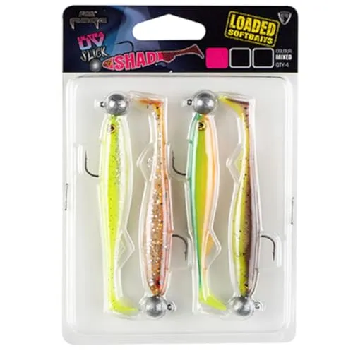 Fox Rage Slick Shad Mixed UV Colour Pack Loaded - 4 Gummifische, Gewicht/Länge/Hakengröße:7g - 9cm - Gr. 2/0
