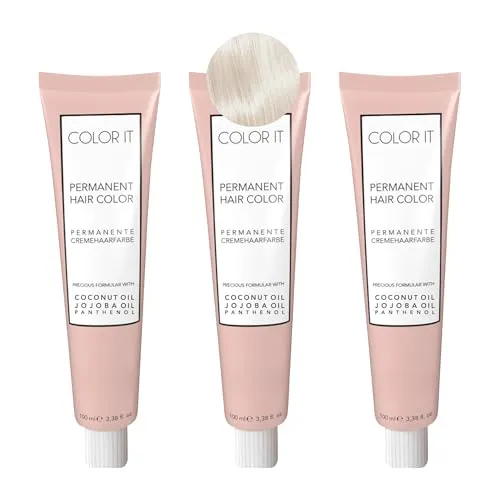 COLOR.IT by BM - Permanente Ansatz Haarfarbe 12.07 Platinblonde Irise, 3er Pack (3x 100ml) - Hochwertige permanente Haarfarbe in Salonqualität für individuelle Looks. Die pflegende Formel mit Rizinusöl und Kokosöl sorgt für intensive Farbtiefe und langanhaltende Brillanz. Ideal für den professionellen Einsatz im Friseursalon.