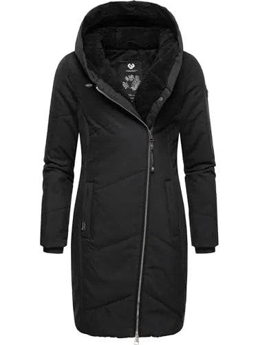 Ragwear Damen Wintermantel Warmer Steppmantel lang mit Kapuze Gordon Long Intl Black23 Gr. XXL