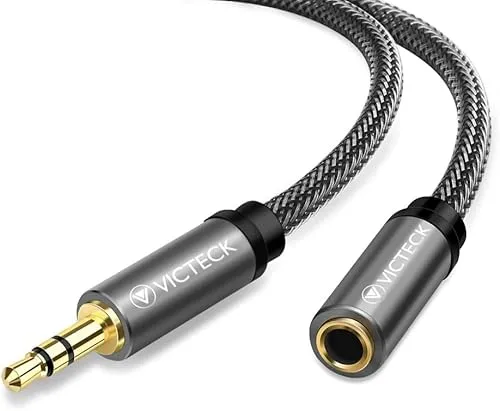 VICTECK Klinke Verlängerung, 2m Nylon 3.5mm Stereo Klinken Audio Verlängerungskabel für AUX Eingänge Buchse Vergoldete Kontakte Kompatibel mit iPhone oder Smartphones,Kopfhörer,Media-Player (Schwarz)