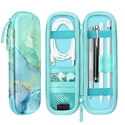 FINTIE Hülle für Apple Pencil Pro/ (USB-C) & Apple Pencil 2/1 - Kunstleder Stifthalter Samsung, Surface Pro Stylus Pen Tasche Schutzhülle mit Ablagefach für USB Kabel, Smaragd