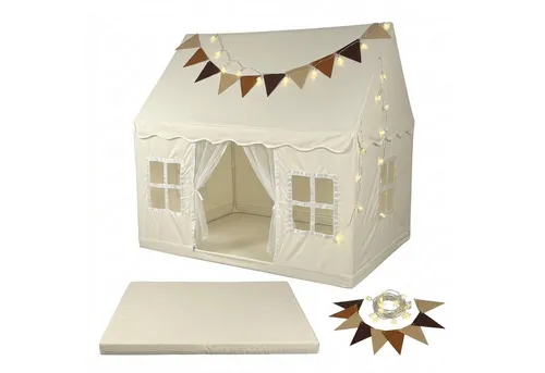 relaxdays Spielzelt mit Lichterkette (2-tlg) Beige