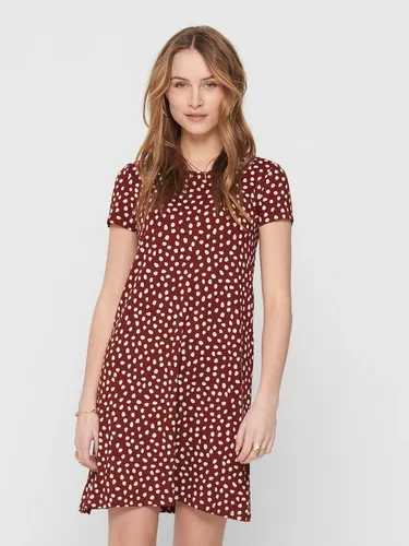 ONLY Minikleid ONLBERA BACK LACE UP S/S DRESS JRS NOOS - Viskose-Mischung in Henna AOP - Elegantes Minikleid mit Rundhalsausschnitt und kurzem Arm. Der lässige Schnitt und das elastische Material sorgen für hohen Tragekomfort und optimale Bewegungsfreiheit.
