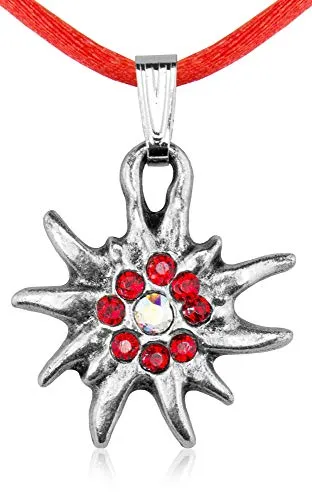 Kinder Trachten Halskette mit Edelweiß Rot - Süßer Schmuck für Mädchen zu Dirndl und Kleidern