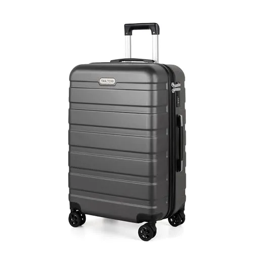 TANTOMI Koffer Groß, Reisekoffer Hartschalenkoffer, Koffer & Trolley mit Passwortsperre, Hartschale Suitcase mit 4 Rollen(Dunkelgrau)