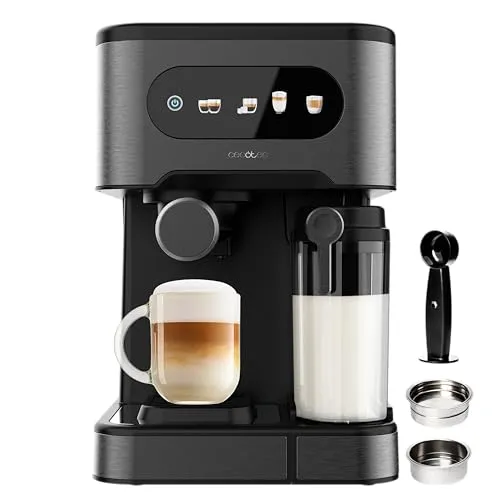 Cecotec Halbautomatische Espressomaschine Power Espresso 20 ColdBrew Latte. 1350W, 20 Bars, kalt, warm oder heiß, Touchscreen, 1,5L Wassertank und... - Schwarz