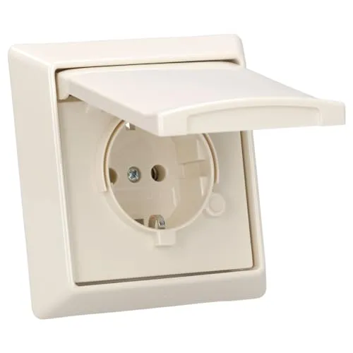 Busch-Jaeger Allwetter 44 Set: SCHUKO Steckdose mit Klappdeckel 20 EUGK-32-101 IP 44+ 1-fach Rahmen 2101-32, Weiß UP