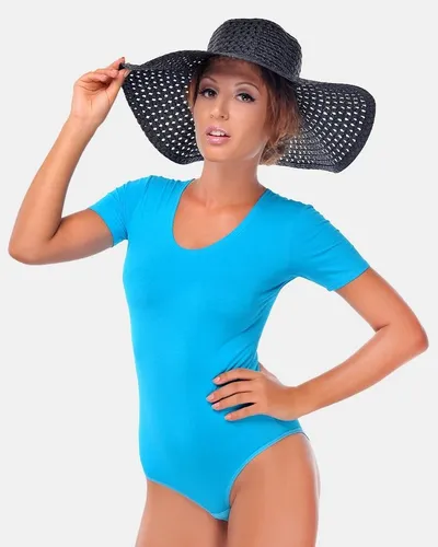 Evoni Body Damen Kurzarmbody Rundhals Bodysuit in blau von Evoni