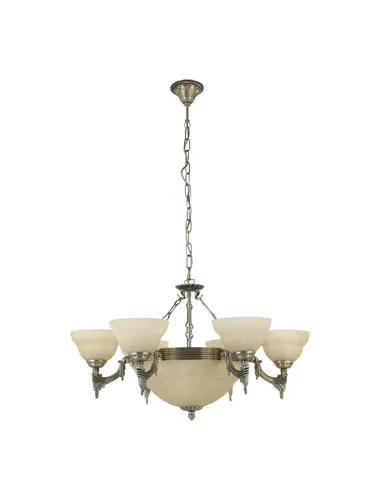 EGLO MARBELLA Kronleuchter 3+6L Antik - Eleganter Kronleuchter aus brüniertem Metall mit champagnerfarbenem Alabaster-Glas, ideal für stilvolle Beleuchtung im Wohnzimmer oder Esszimmer.