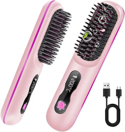 OSDUE Kabellose Ionen Haarglättungsbürste mit 4 Temperaturstufen - Die OSDUE Haarglättungsbürste bietet 4 einstellbare Temperaturstufen für individuelles Haarstyling. Mit kabellosem Design und leistungsstarkem Akku ist sie ideal für unterwegs und sorgt für glattes, glänzendes Haar ohne Hitzeschäden.