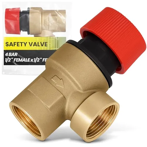 Instalguru Sicherheitsventil 1/2'' IG Überdruckventil 4 bar Druckventil Druckentlastung Ventil EPDM Membran Heizung Wasser Trinkwasser Messing Fittings