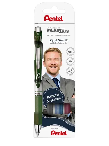 Pentel BL77-4COL2 Energel 0.7mm 4-Pack (Black - Dark Blue - Burgundy - Forest Green)