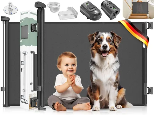 KIDIZ Türschutzgitter Treppenschutzgitter ausziehbar bis 140cm für Kinder, Babys & Haustiere (Schutzgitter für Treppen & Türen inkl. Bodenanker & Montagezubehör), Raumtrennung Absperrgitter kindersicheres Treppengitter