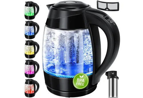 KESSER Wasserkocher 1,8 l – Edelstahl & Glas, 2200 W - Wasserkocher mit 1,8 l Fassungsvermögen und 2200 W Leistung. Aus Edelstahl und Glas, mit Überhitzungsschutz und praktischer Wasserstandsanzeige für sicheren Komfort.