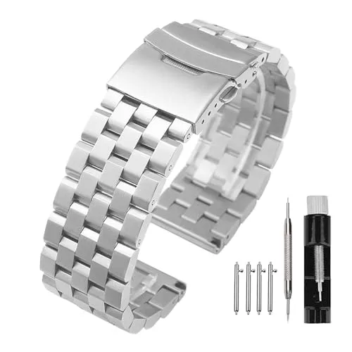 Kai Tian 26mm Armbanduhr Silber Prämie Matt 5 Reihen Doppelschlösser Edelstahl Uhrenarmband Ersatz Metall Uhrenband Band für Männer Frauen Armband für Damen Herren