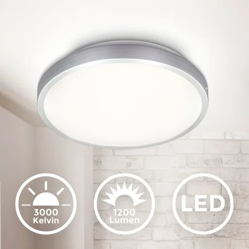 Deckenleuchte Ø28,8 cm - 12W, 1200lm, LED, warmweiß, silberfarbig