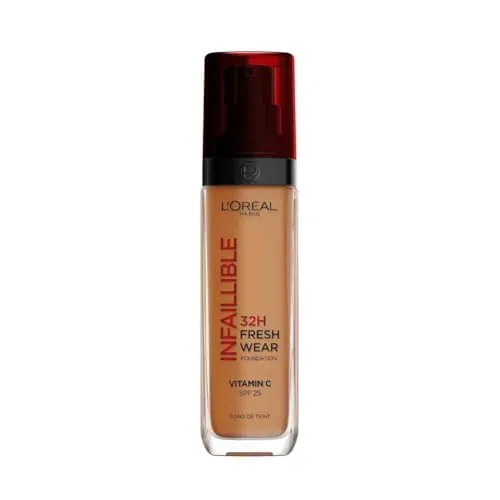 L'Oréal Paris Make-up, Wasserfest und langanhaltend, Flüssige Foundation mit LSF 25, Infaillible 32H Fresh Wear Make-up, Nr. 340 Copper, 30 ml