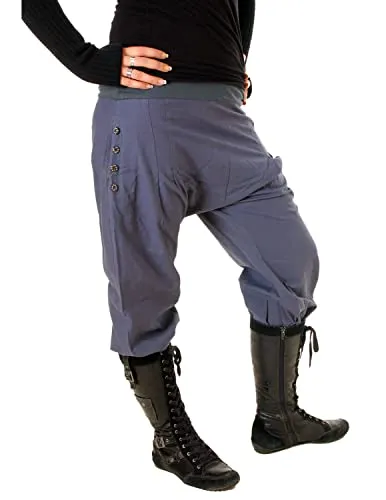 Vishes - Alternative Bekleidung - Damen Pumphose Baumwollhose Taschen dekorative Geschnitzte Knöpfe Blaugrau 44
