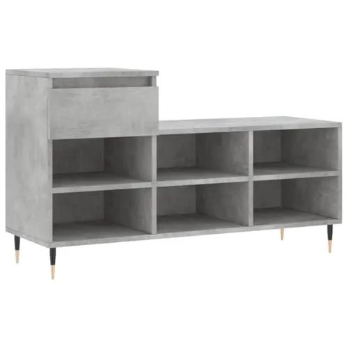 vidaXL Schuhregal Betongrau 102x36x60 cm - Schuhschrank aus langlebigem Holzwerkstoff mit 1 Schublade und 6 Fächern für staubfreie Aufbewahrung; modern mit stabilen Metallbeinen und flexibler Montage.