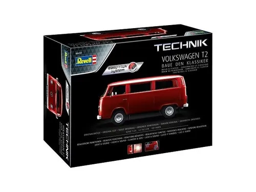 Revell Volkswagen T2 Bausatz 1:24 - Auto-Modellbausätze mit Easy Click System für einfachen Zusammenbau, inklusive Soundmodul und detailliertem Innenraum-Set für authentischen Fahrspaß.