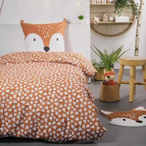Familando Kinderbettwäsche lustiger Fuchs 135x200 cm - Bettwäsche-Set aus 100% Baumwolle mit süßen Ohren am Kopfkissen, ideal für ein gemütliches Kinderzimmer und süße Träume.