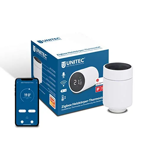 UNITEC Smart Heizkörper-Thermostat mit LCD Display, Alexa & Google kompatibel - Programmierbares Thermostat für effizientes Heizen, steuern Sie Ihre Heizung bequem per App oder Sprache und sparen Sie Energie mit Fenster-Offen-Erkennung.
