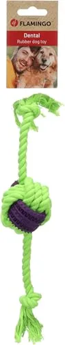 Flamingo Hundespielzeug – Gropa Knotenball & Seil 2 Knoten Grün/Lila – Zahnpflege – Länge 30 cm