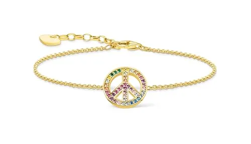 THOMAS SABO Armband mit Peace-Zeichen und bunten Steinen in gold von THOMAS SABO
