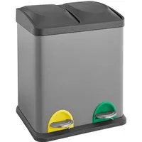 SVITA TC2X15 Küchen-Eimer - 30 Liter Grau, 2x15L doppelt Abfalleimer mit Tretmechanismus für einfache Mülltrennung