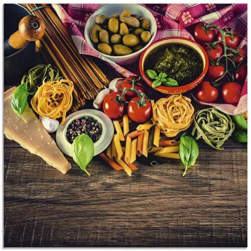 ARTland Wanddeko Glasbilder Wandbild Glas Bild einteilig 40x40 cm Quadratisch Toskana Italien Dolce Vita Essen Pasta Oliven Gemüse Mediterran S7SL
